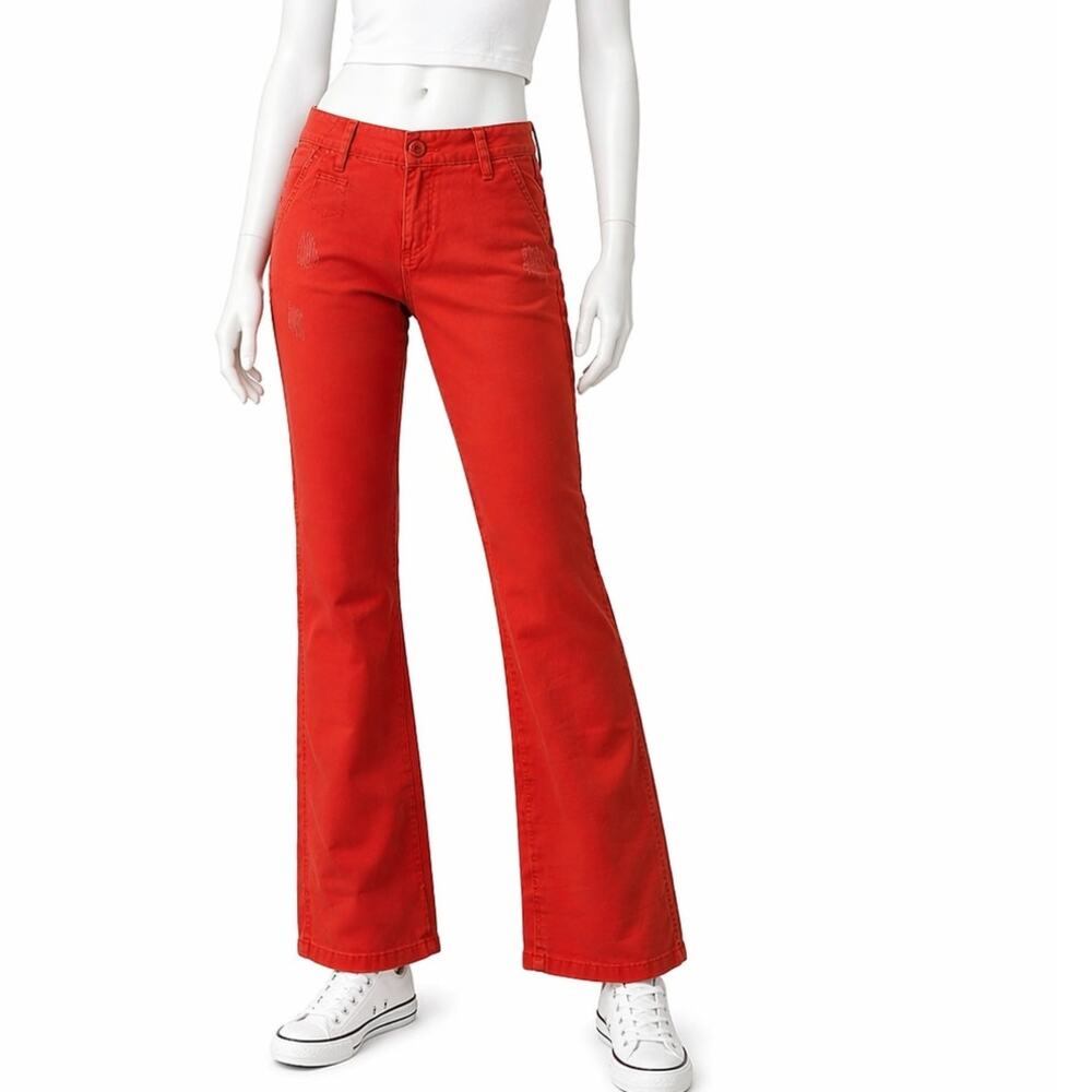 Maurices Red Bootcut Pants Womens 32x29 Cotton Distressed Casual Y2K NWT